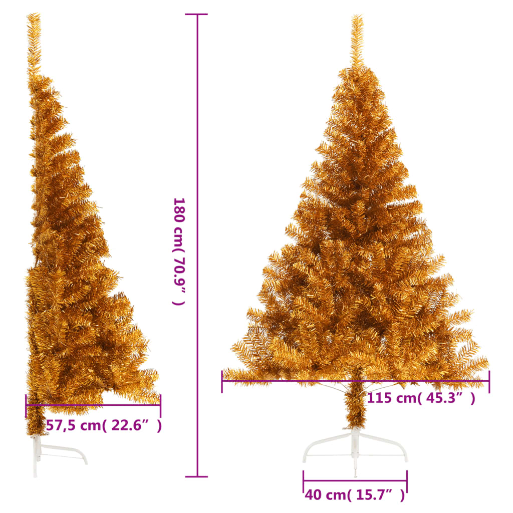 Artificial Half Christmas Tree with Stand Gold 6 ft PET